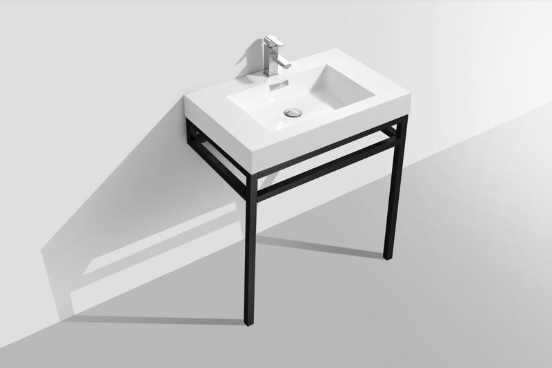 Kube Bath Haus 30" Stainless Steel Console w/ White Acrylic Sink Matte Black - CH30-BK