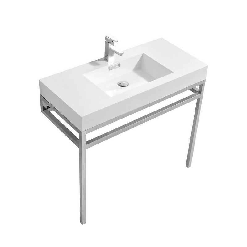 Kube Bath Haus 36" Stainless Steel Console w/ White Acrylic Sink Chrome - CH36