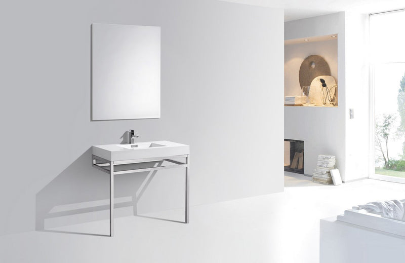 Kube Bath Haus 36" Stainless Steel Console w/ White Acrylic Sink Chrome - CH36
