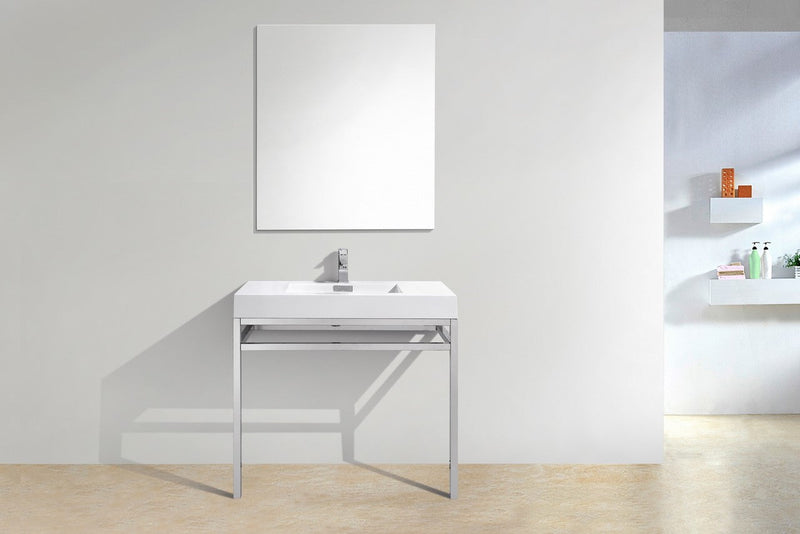 Kube Bath Haus 36" Stainless Steel Console w/ White Acrylic Sink Chrome - CH36