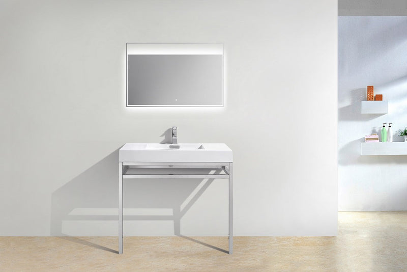 Kube Bath Haus 36" Stainless Steel Console w/ White Acrylic Sink Chrome - CH36