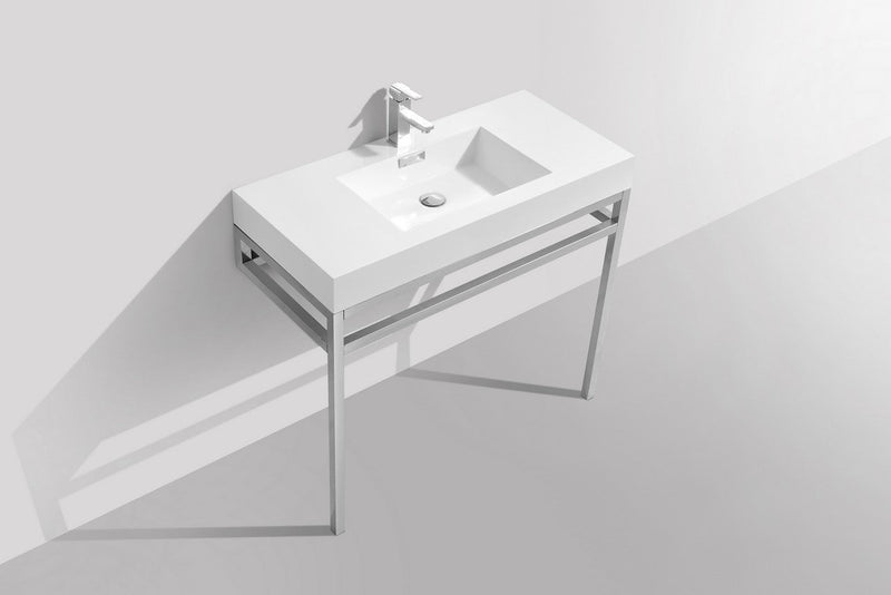 Kube Bath Haus 36" Stainless Steel Console w/ White Acrylic Sink Chrome - CH36