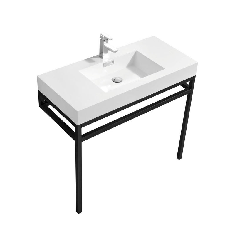 Kube Bath Haus 36" Stainless Steel Console w/ White Acrylic Sink Matte Black - CH36-BK