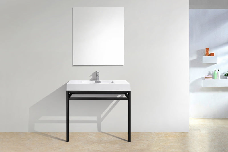 Kube Bath Haus 36" Stainless Steel Console w/ White Acrylic Sink Matte Black - CH36-BK