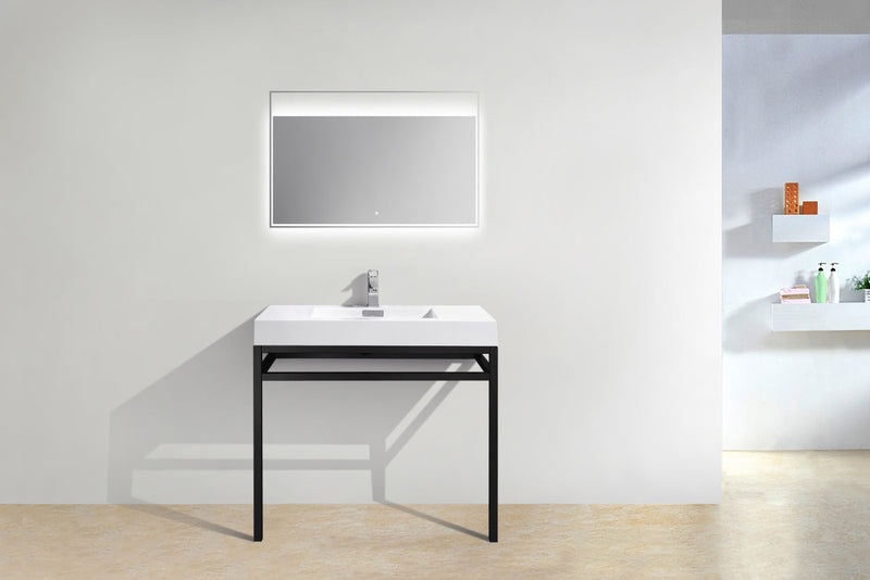 Kube Bath Haus 36" Stainless Steel Console w/ White Acrylic Sink Matte Black - CH36-BK