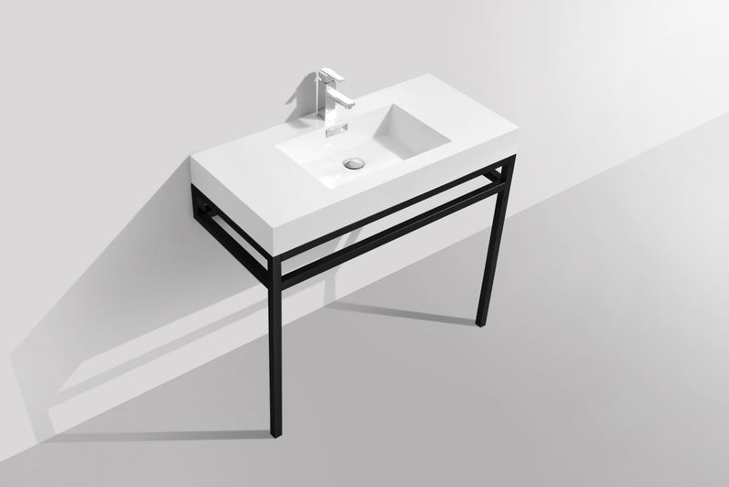 Kube Bath Haus 36" Stainless Steel Console w/ White Acrylic Sink Matte Black - CH36-BK