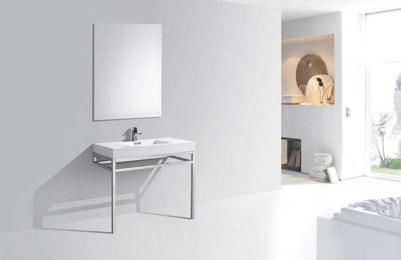 Kube Bath Haus 40" Stainless Steel Console w/ White Acrylic Sink Chrome - CH40