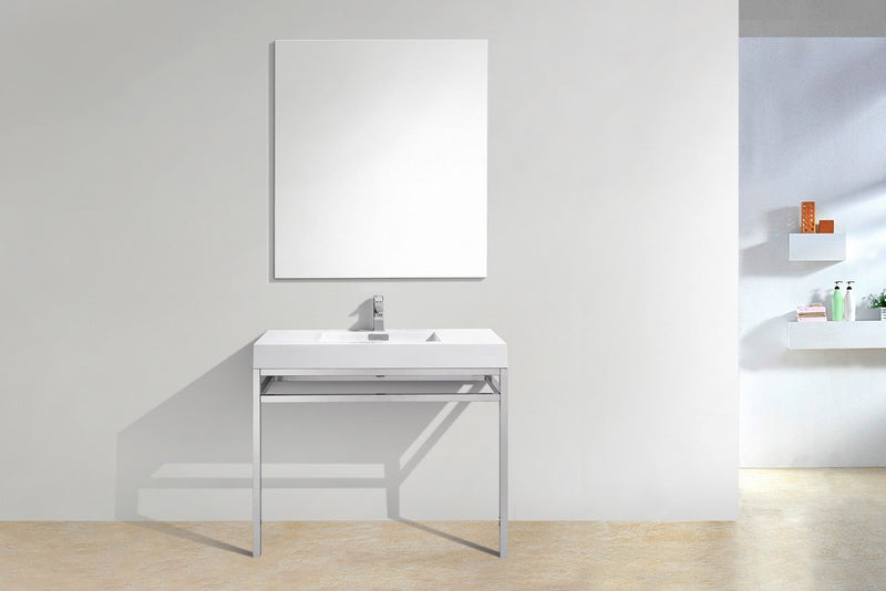 Kube Bath Haus 40" Stainless Steel Console w/ White Acrylic Sink Chrome - CH40