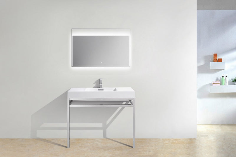 Kube Bath Haus 40" Stainless Steel Console w/ White Acrylic Sink Chrome - CH40