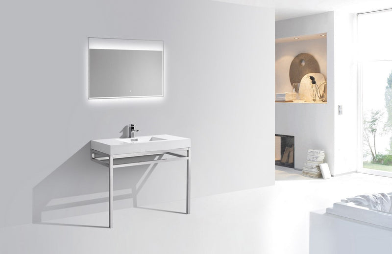 Kube Bath Haus 40" Stainless Steel Console w/ White Acrylic Sink Chrome - CH40