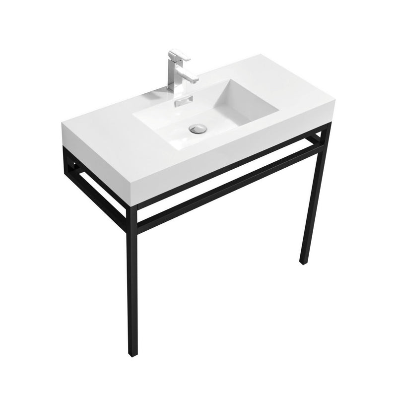 Kube Bath Haus 40" Stainless Steel Console w/ White Acrylic Sink Matte Black - CH40-BK