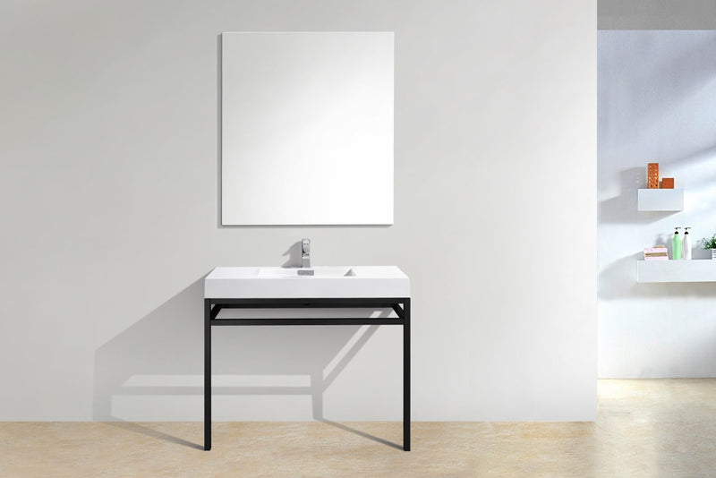Kube Bath Haus 40" Stainless Steel Console w/ White Acrylic Sink Matte Black - CH40-BK