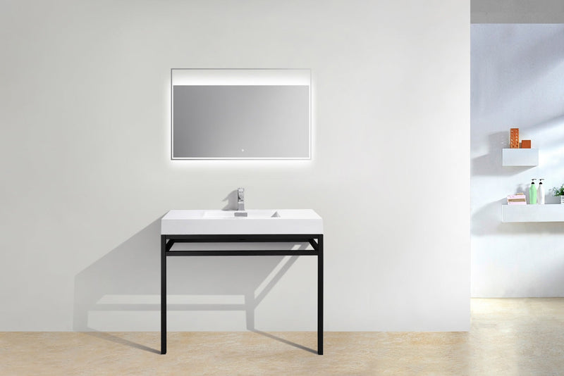Kube Bath Haus 40" Stainless Steel Console w/ White Acrylic Sink Matte Black - CH40-BK