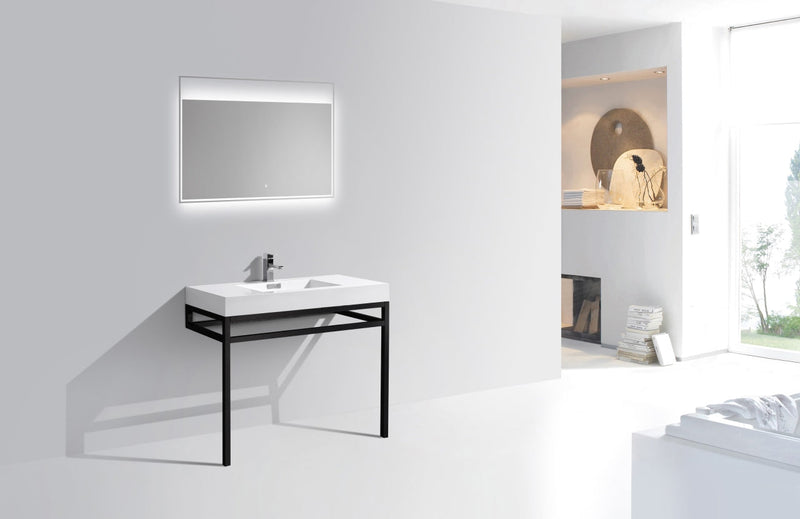 Kube Bath Haus 40" Stainless Steel Console w/ White Acrylic Sink Matte Black - CH40-BK