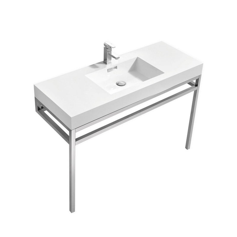 Kube Bath Haus 48" Stainless Steel Console w/ White Acrylic Sink Chrome - CH48