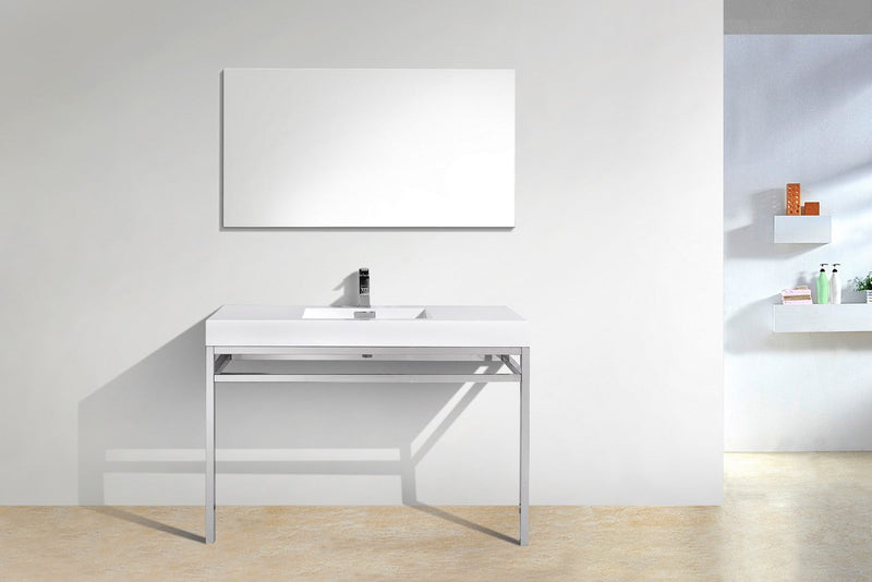 Kube Bath Haus 48" Stainless Steel Console w/ White Acrylic Sink Chrome - CH48
