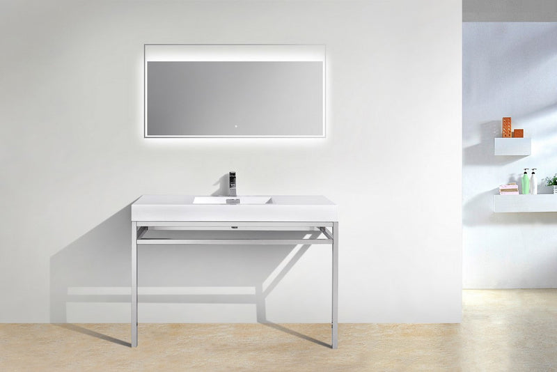 Kube Bath Haus 48" Stainless Steel Console w/ White Acrylic Sink Chrome - CH48