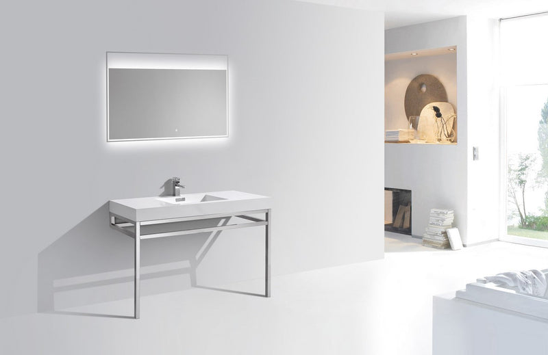 Kube Bath Haus 48" Stainless Steel Console w/ White Acrylic Sink Chrome - CH48
