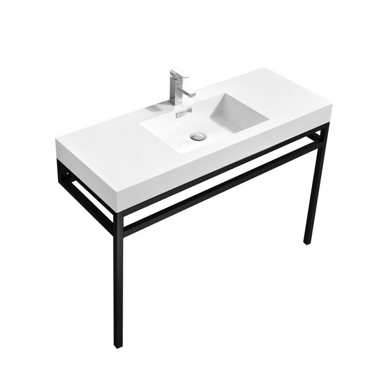 Kube Bath Haus 48" Stainless Steel Console w/ White Acrylic Sink Matte Black - CH48-BK