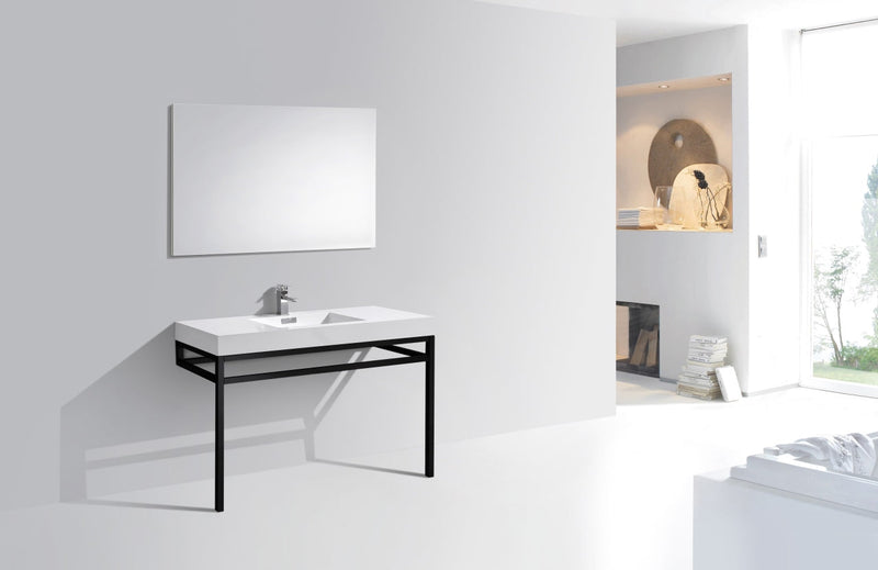 Kube Bath Haus 48" Stainless Steel Console w/ White Acrylic Sink Matte Black - CH48-BK