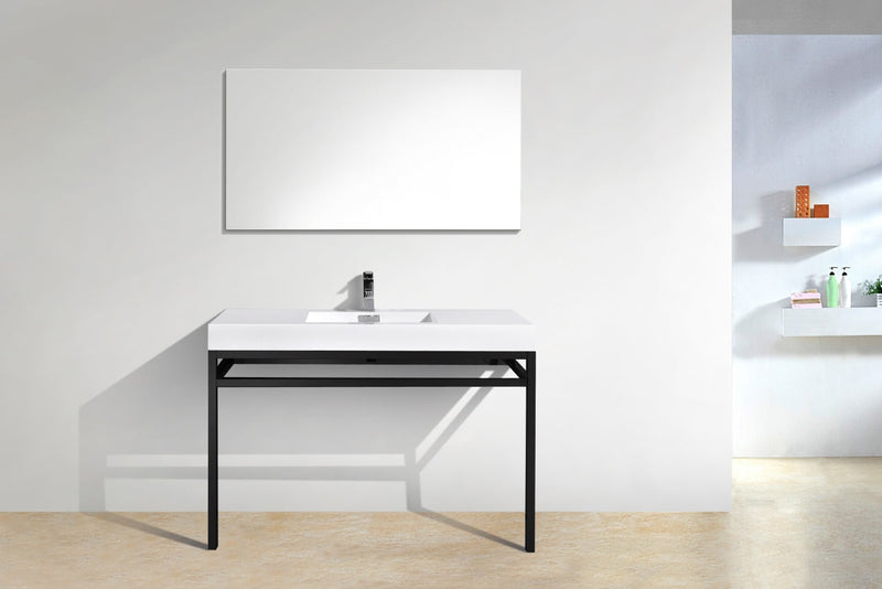 Kube Bath Haus 48" Stainless Steel Console w/ White Acrylic Sink Matte Black - CH48-BK