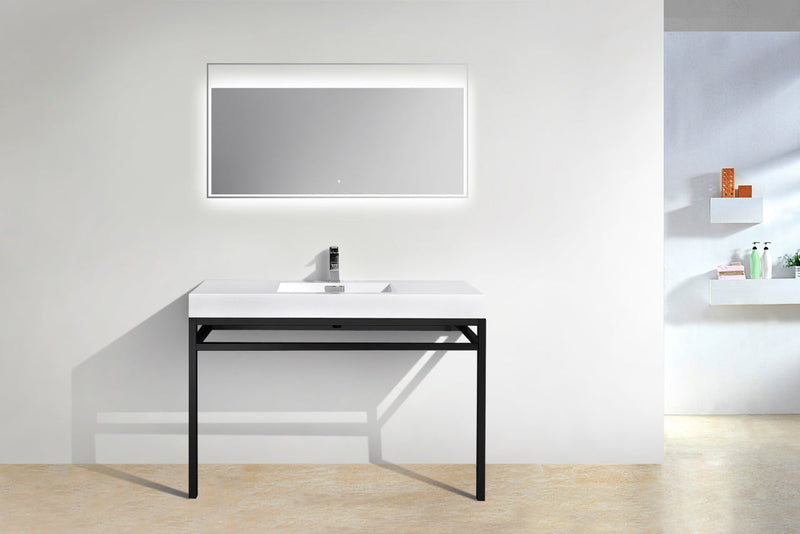 Kube Bath Haus 48" Stainless Steel Console w/ White Acrylic Sink Matte Black - CH48-BK