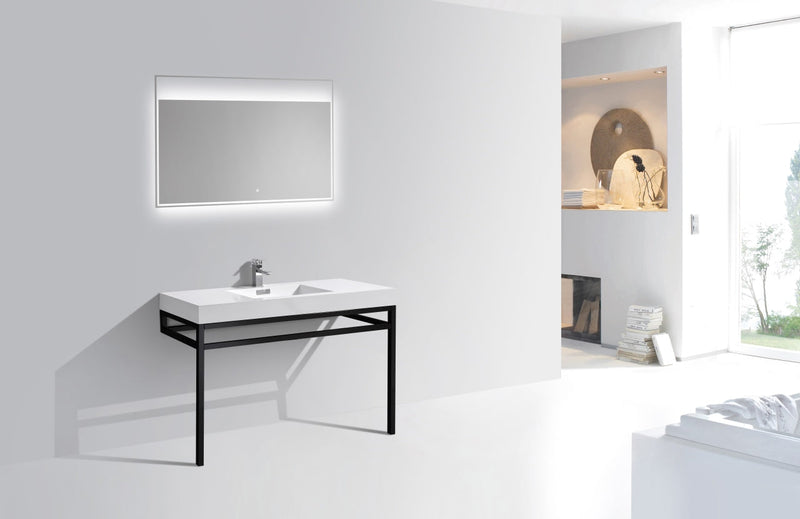 Kube Bath Haus 48" Stainless Steel Console w/ White Acrylic Sink Matte Black - CH48-BK
