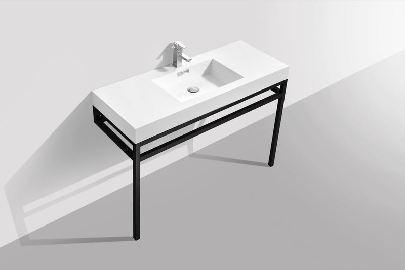 Kube Bath Haus 48" Stainless Steel Console w/ White Acrylic Sink Matte Black - CH48-BK