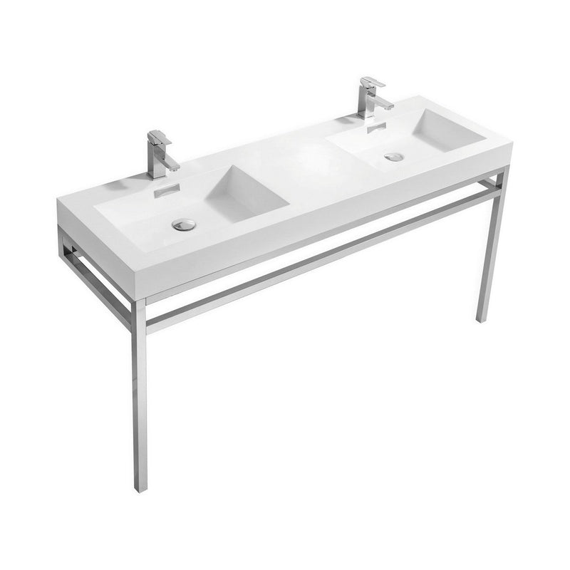 Kube Bath Haus 60" Double Sink Stainless Steel Console w/ White Acrylic Sink Chrome - CH60D