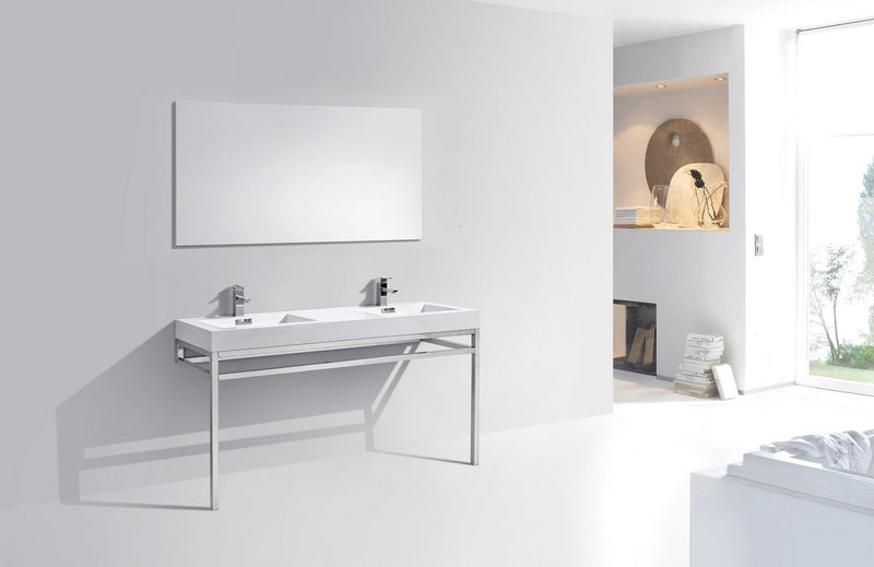 Kube Bath Haus 60" Double Sink Stainless Steel Console w/ White Acrylic Sink Chrome - CH60D