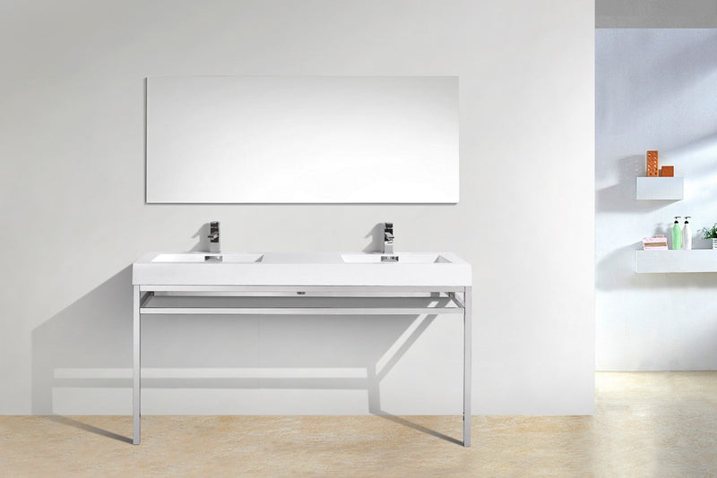 Kube Bath Haus 60" Double Sink Stainless Steel Console w/ White Acrylic Sink Chrome - CH60D