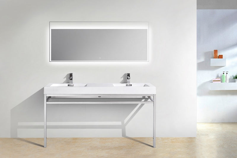 Kube Bath Haus 60" Double Sink Stainless Steel Console w/ White Acrylic Sink Chrome - CH60D