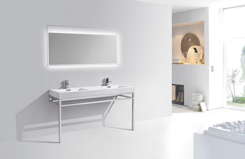 Kube Bath Haus 60" Double Sink Stainless Steel Console w/ White Acrylic Sink Chrome - CH60D