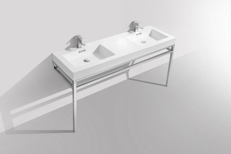 Kube Bath Haus 60" Double Sink Stainless Steel Console w/ White Acrylic Sink Chrome - CH60D