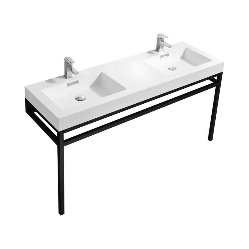 Kube Bath Haus 60" Double Sink Stainless Steel Console w/ White Acrylic Sink Matte Black - CH60D-BK