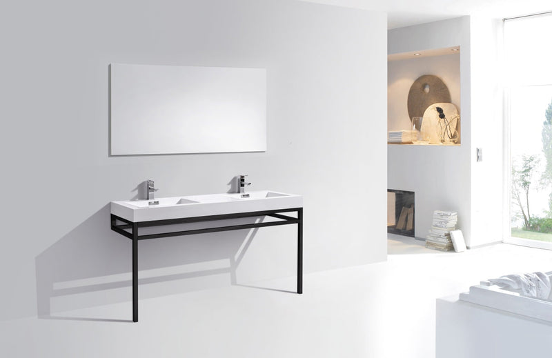 Kube Bath Haus 60" Double Sink Stainless Steel Console w/ White Acrylic Sink Matte Black - CH60D-BK