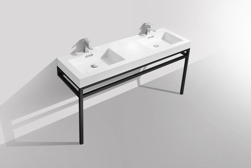 Kube Bath Haus 60" Double Sink Stainless Steel Console w/ White Acrylic Sink Matte Black - CH60D-BK