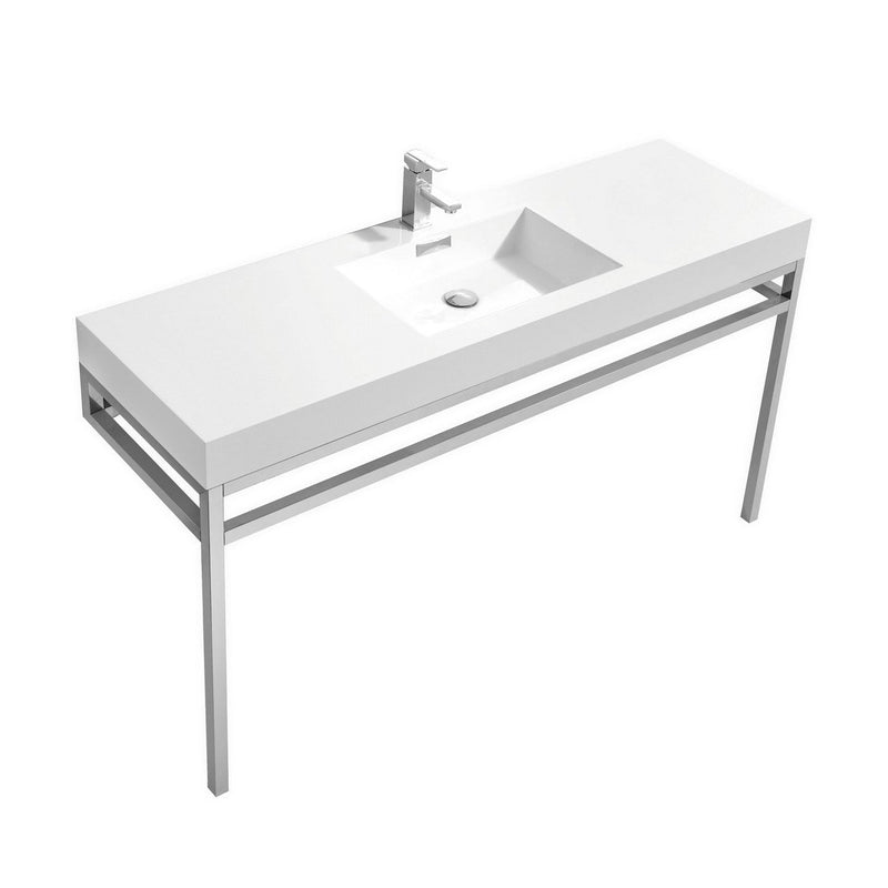 Kube Bath Haus 60" Single Sink Stainless Steel Console w/ White Acrylic Sink Chrome - CH60S