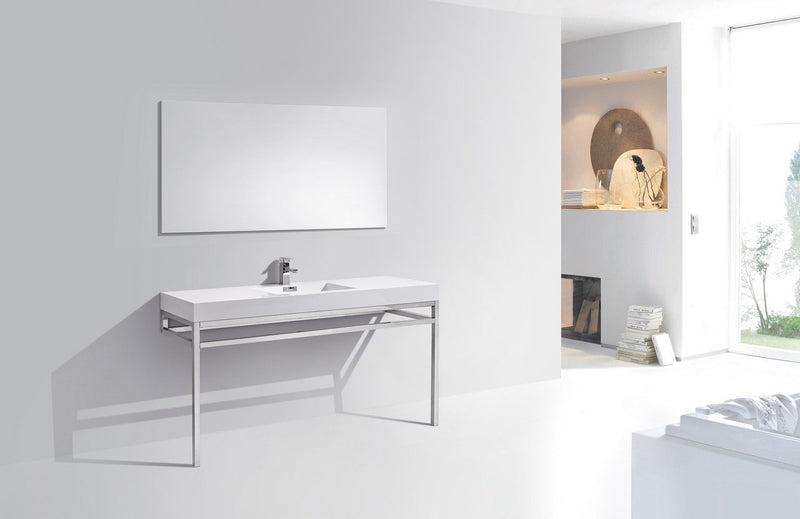 Kube Bath Haus 60" Single Sink Stainless Steel Console w/ White Acrylic Sink Chrome - CH60S