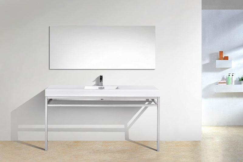 Kube Bath Haus 60" Single Sink Stainless Steel Console w/ White Acrylic Sink Chrome - CH60S