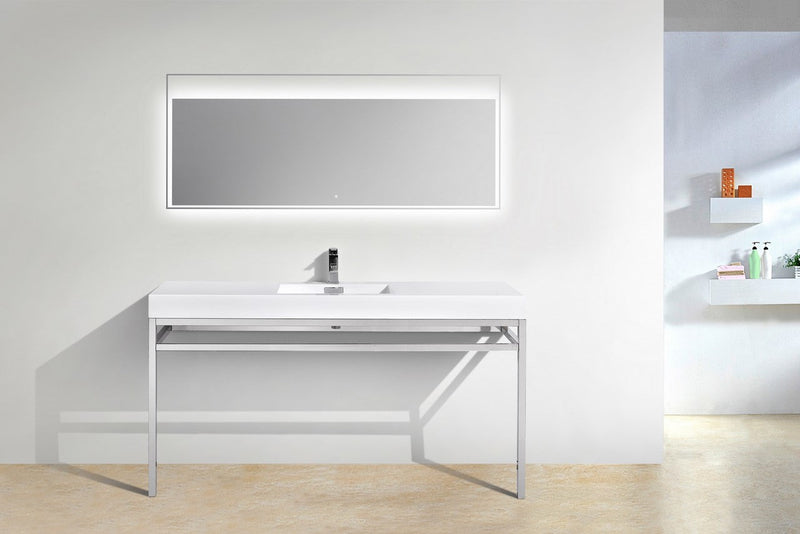 Kube Bath Haus 60" Single Sink Stainless Steel Console w/ White Acrylic Sink Chrome - CH60S