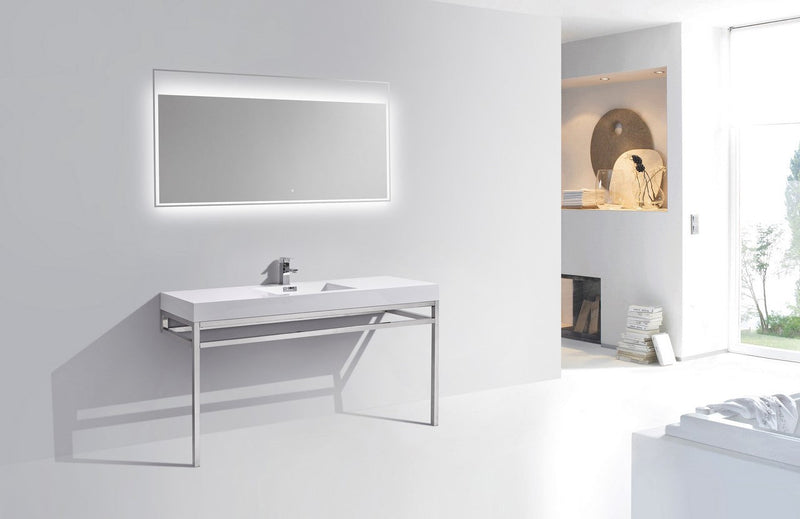 Kube Bath Haus 60" Single Sink Stainless Steel Console w/ White Acrylic Sink Chrome - CH60S