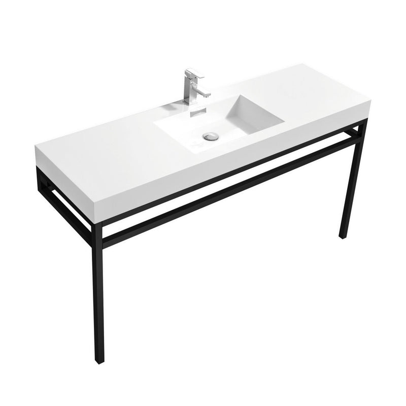 Kube Bath Haus 60" Single Sink Stainless Steel Console w/ White Acrylic Sink Matte Black - CH60S-BK