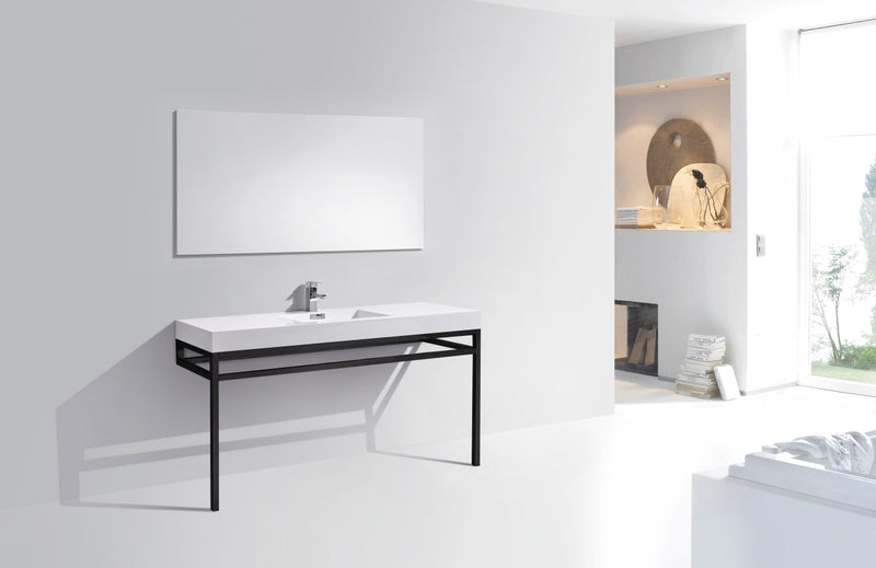 Kube Bath Haus 60" Single Sink Stainless Steel Console w/ White Acrylic Sink Matte Black - CH60S-BK