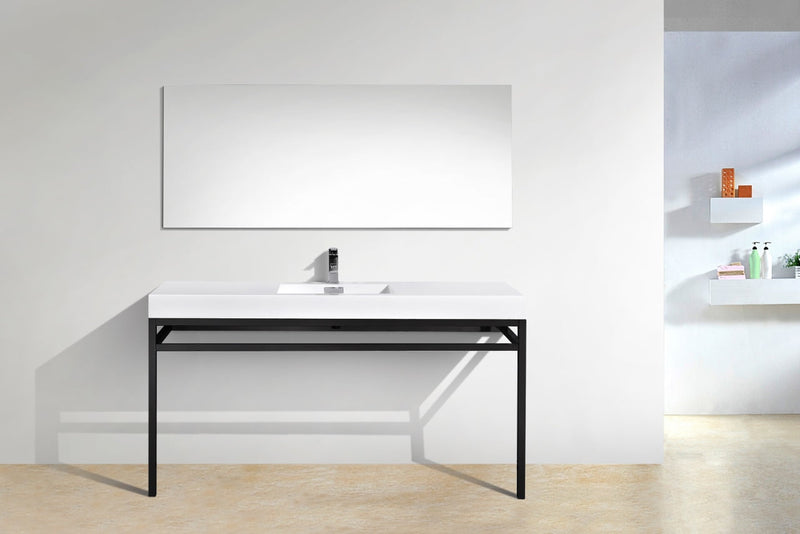 Kube Bath Haus 60" Single Sink Stainless Steel Console w/ White Acrylic Sink Matte Black - CH60S-BK