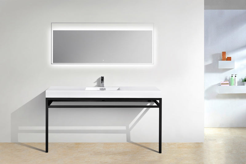 Kube Bath Haus 60" Single Sink Stainless Steel Console w/ White Acrylic Sink Matte Black - CH60S-BK