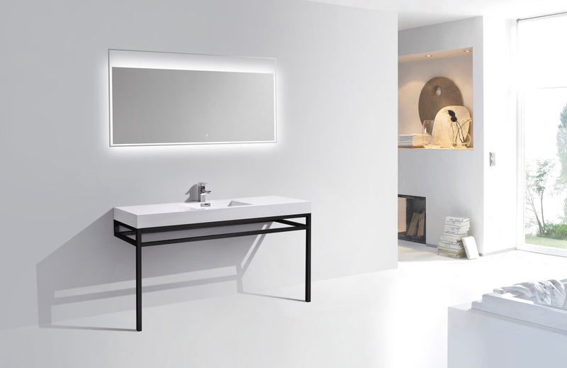 Kube Bath Haus 60" Single Sink Stainless Steel Console w/ White Acrylic Sink Matte Black - CH60S-BK