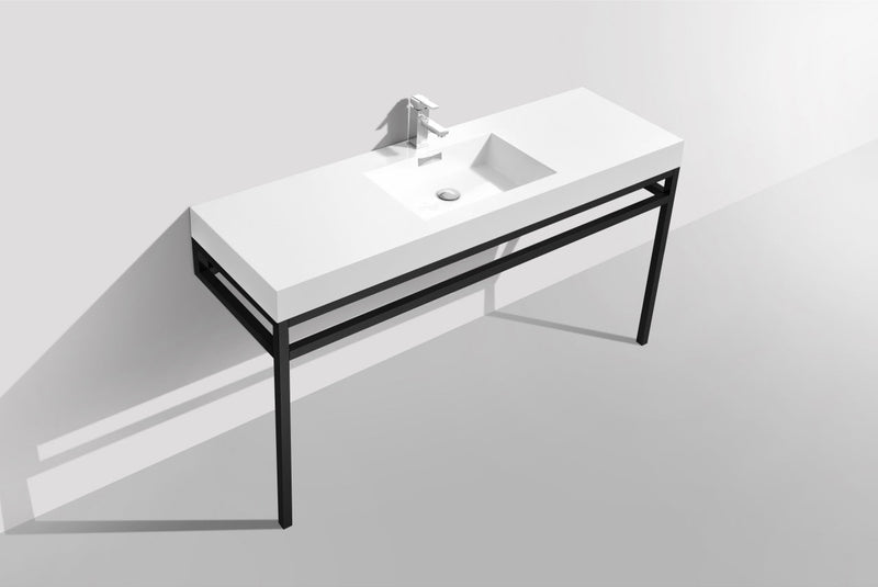 Kube Bath Haus 60" Single Sink Stainless Steel Console w/ White Acrylic Sink Matte Black - CH60S-BK