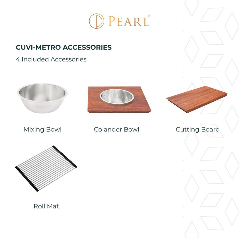Pearl CUVI-METRO 24" Single Bowl Undermount Workstation Kitchen Sink – Stainless Steel – GQV2419C