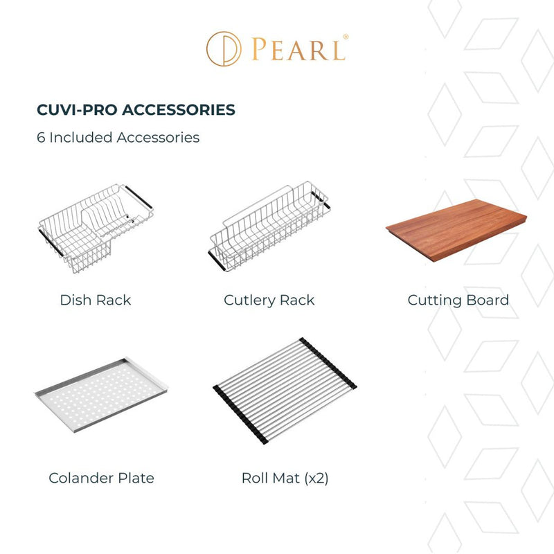 Pearl CUVI-PRO 32" Single Bowl Undermount Workstation Kitchen Sink – Stainless Steel – GQV3219C